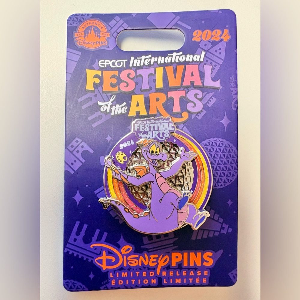 Disney Epcot Pin 2024 Festival Of The Arts Figment Spaceship Earth Pin LR New
